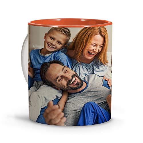 LolaPix Tazas Personalizadas con Foto. Regalos Personalizados con Foto. Taza Personalizada de Cerámica. Taza con Color Interior Naranja