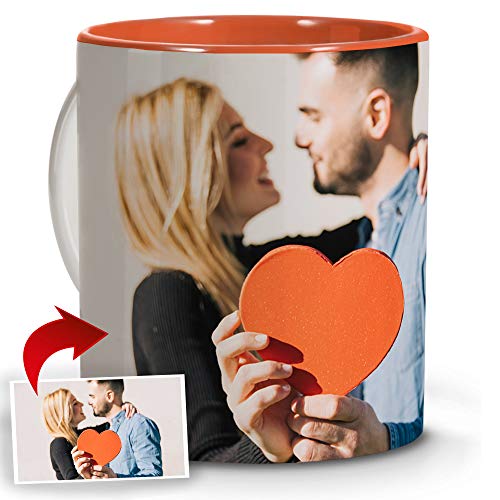 LolaPix Tazas Personalizadas con Foto. Regalos Personalizados con Foto. Taza Personalizada de Cerámica. Taza con Color Interior Naranja