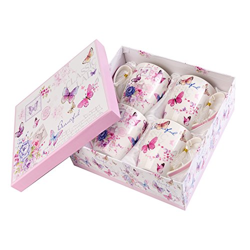 London Boutique K414 - Juego de tazas de regalo, diseño de mariposa