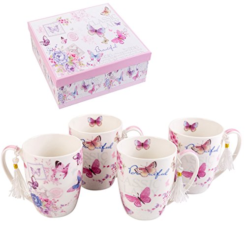 London Boutique K414 - Juego de tazas de regalo, diseño de mariposa