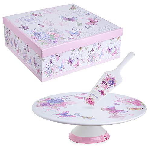 London Boutique - Plato de porcelana para tartas, 30,5 cm con paleta desgastada y sofisticada con diseño de búho en caja de regalo