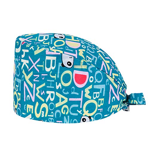 LONTG - Gorro de algodón para mujer, con estampado de dibujos animados, transpirable, para cocina, limpieza, spa de belleza, dental