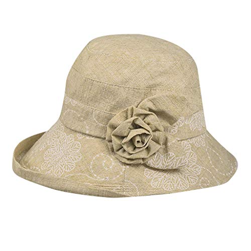 LOPILY Sombrero de Playa Sombrero de Las señoras Arco Protector Solar Algodón Gorra Pescador Sombrero Visera Verano Sombrero de Sol Plegable para Viajes Decoración Vacaciones (Caqui)