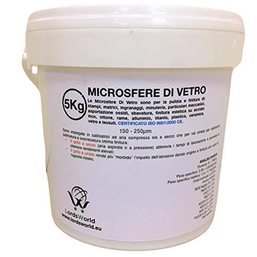 Lordsworld - Microesferas - 5 kilogramos 150-250 micras microesferas de vidrio para arenado - Decapado - Limpieza - Deburring - Granallado - Acabado - Diferentes superficies - 5 Kilogramos-150-250