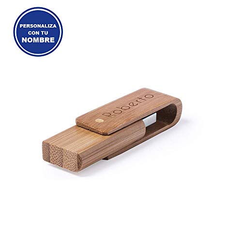 Lote 2 x Memoria USB 16GB Madera de Bambú Personalizado (Nombre o Texto) • Pendrive Ideal para Regalar • Original y Elegante Producto Promocional • con Estuche Individual de Cartón Reciclado