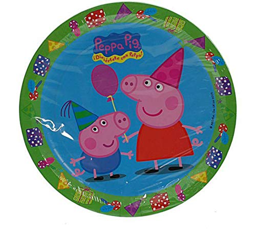 Lote de Cubiertos Infantiles"Peppa Pig" (8 Vasos, 8 Platos,20 Servilletas y 1 Mantel .Vajillas. Juguetes y Regalos Baratos para Fiestas de Cumpleaños, Bodas, Bautizos y Comuniones.