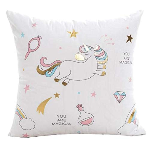 Lovelegis 2 Fundas de Almohada cojín Cuadrado - 44 x 44 cm - cojín Decorativo - Lino - sofá - Cama - Dormitorio - Muebles - niños - Unicornio - arcoíris - Eres mágico - Multicolor - Color Blanco