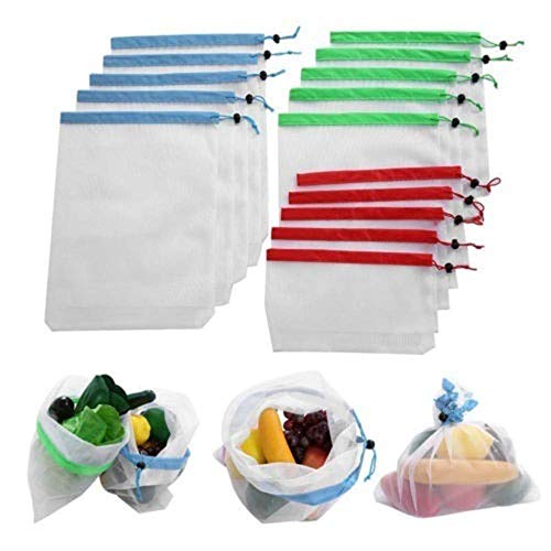 lqgpsx 15Pcs Bolsas de supermercado Bolsa de Malla con cordón Bolsa de Almacenamiento de Frutas y Verduras Reutilizable 15pcs