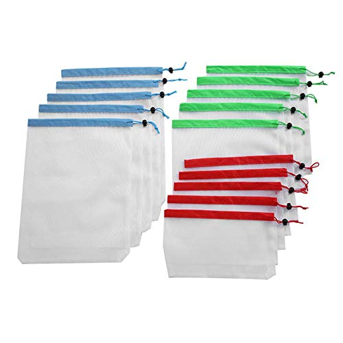 lqgpsx 15Pcs Bolsas de supermercado Bolsa de Malla con cordón Bolsa de Almacenamiento de Frutas y Verduras Reutilizable 15pcs