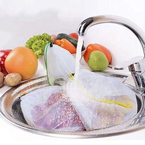 lqgpsx 15Pcs Bolsas de supermercado Bolsa de Malla con cordón Bolsa de Almacenamiento de Frutas y Verduras Reutilizable 15pcs