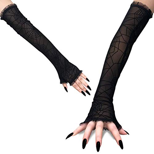 LQH Guantes sin Dedos Largos Mujeres de Halloween araña del Rhinestone Cosplay Web