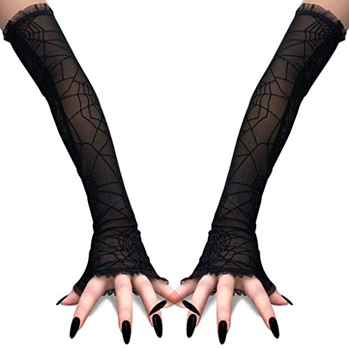 LQH Guantes sin Dedos Largos Mujeres de Halloween araña del Rhinestone Cosplay Web