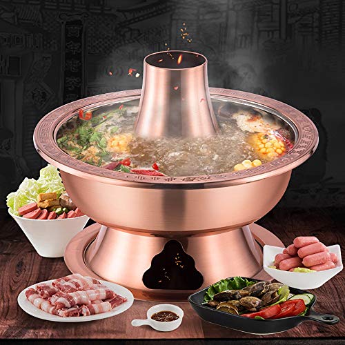 LRHD 304 Antioxidantes Hot Pot, Espesado imitación Cobre Hot Pot, de carbón crisol de Cobre, Caldera doméstica Cordero Hotpot carbón de leña Viejo Hot Pot Old Beijing Fuego Mongolia Hot Pot