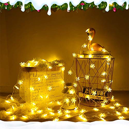 Luces de hadas de copo de nieve, 2 m, 40 luces LED monocromáticas, impermeable IP44, funciona con pilas, decoración para árbol de Navidad mantel interior y exterior