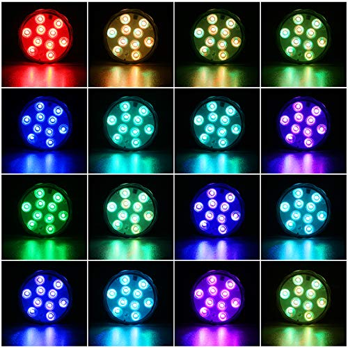 Luces Sumergibles,4PCS Piscina Luz LED Impermeable,Control Remoto Bajo El Agua Luz para Decoración Acuario,Estanque,Bodas,Fiesta Jardín Etc,Decoloración Colorida,Luces Decorativas