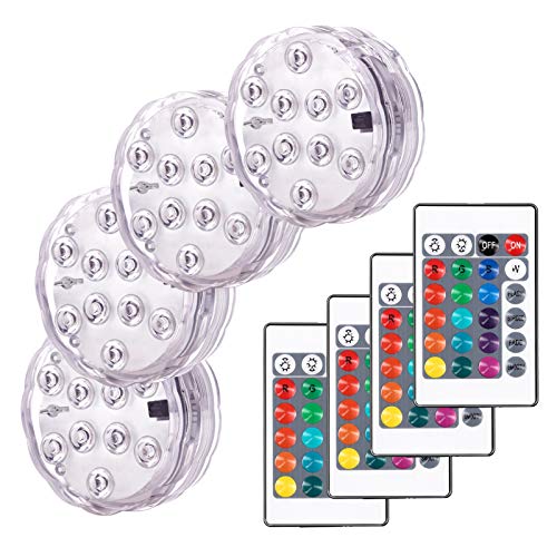 Luces Sumergibles,4PCS Piscina Luz LED Impermeable,Control Remoto Bajo El Agua Luz para Decoración Acuario,Estanque,Bodas,Fiesta Jardín Etc,Decoloración Colorida,Luces Decorativas