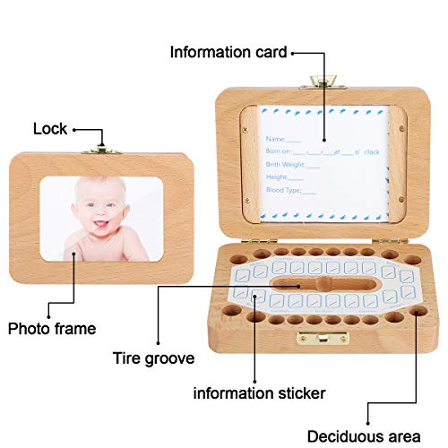 Luchild caja dientes leche, Caja para guardar dientes para niños y niñas, Regalo para niños en madera de souvenir, Acumulación de dientes - Inglés