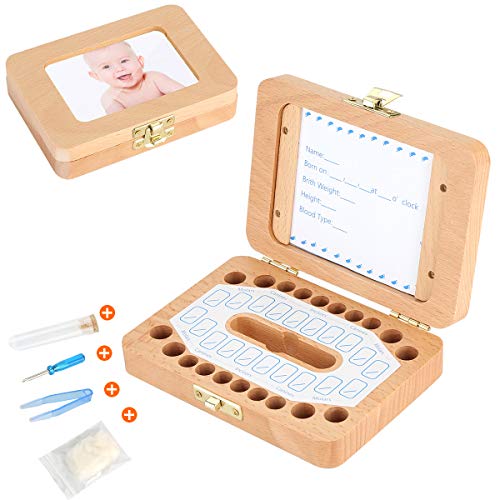 Luchild caja dientes leche, Caja para guardar dientes para niños y niñas, Regalo para niños en madera de souvenir, Acumulación de dientes - Inglés