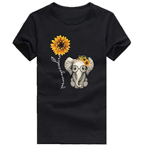 Luckycat Camisetas de Mujer Manga Corta Girasol Elefante Impresión Blusa Basica Camiseta Suelto Casual Verano T Shirt Cuello Redondo Camisa Tops Mujer 2019 Verano Camisa de Fiesta Sexy Tops de Playa