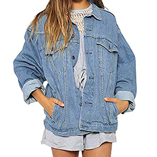 LUCKYCAT Chaqueta Vaquera Mujer otoño Invierno Chaqueta Vaquera Suelta de Manga Larga Vintage (Cielo Azul, 2XL-Large)