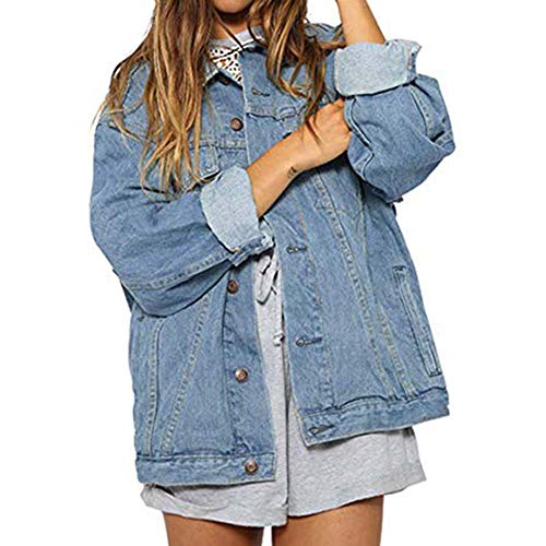 LUCKYCAT Chaqueta Vaquera Mujer otoño Invierno Chaqueta Vaquera Suelta de Manga Larga Vintage (Cielo Azul, 2XL-Large)