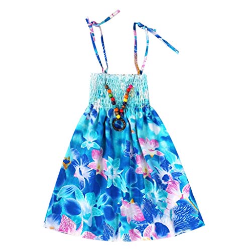 Luckycat Vestido Niña, Verano Bohemia Bowknot Chicas Retro Floral Imprimir Vestido Vestimenta Sin Mangas Vestidos para Niñas Casual Princesa Vestir para Playa