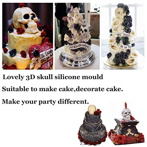 Luckyrainbow, 1 molde de silicona para tartas, diseño de calavera 3D, molde de silicona para fondant, arcilla de azúcar, joyas, botones, para tarta de Halloween