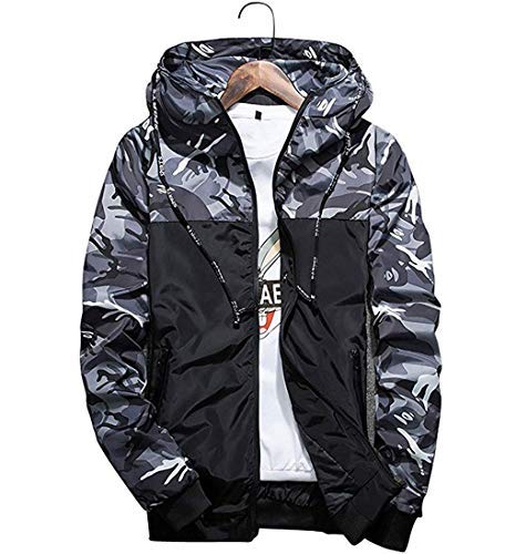 Luiyy Chaqueta Hombre Camuflaje de Manga Larga de los Hombre Lavado Chaqueta Militar Gran tamaño Escudo Transpirable táctico Invierno Abrigo Casual con Capucha de Jacket Parka Pullover(Gris,L)