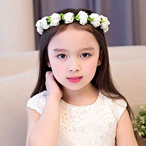 LuLyL Corona de Hadas con Flores y Cinta Ajustable para niñas Blanco