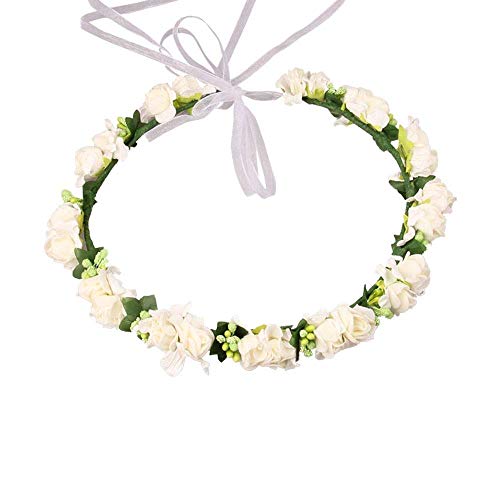 LuLyL Corona de Hadas con Flores y Cinta Ajustable para niñas Blanco