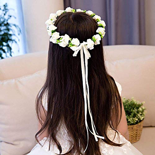 LuLyL Corona de Hadas con Flores y Cinta Ajustable para niñas Blanco