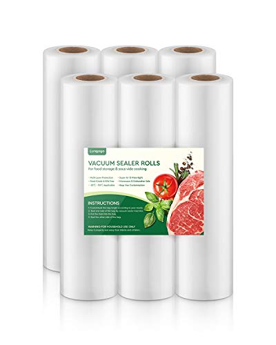 Lungogo Rollos al Vacio para Envasadora al Vacío 6 Rollos 20cm×5m Bolsas de Vacio Gofradas para Conservación de Alimentos y Sous Vide Cocina BPA Free