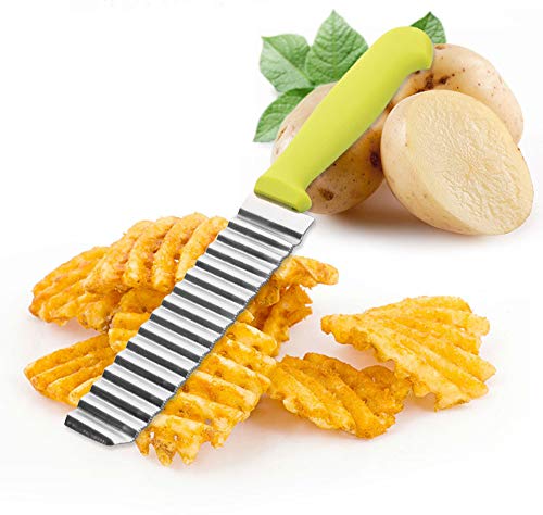 LuoCoCo 2 Unidades Corte Ondulado para Patatas y Verduras, Cortador de Patatas Fritas en Acero Inoxidable, Cortador de Ondas de Papas, Cuchillo Corrugado Vegetal, French Fries Chips Cuchillos