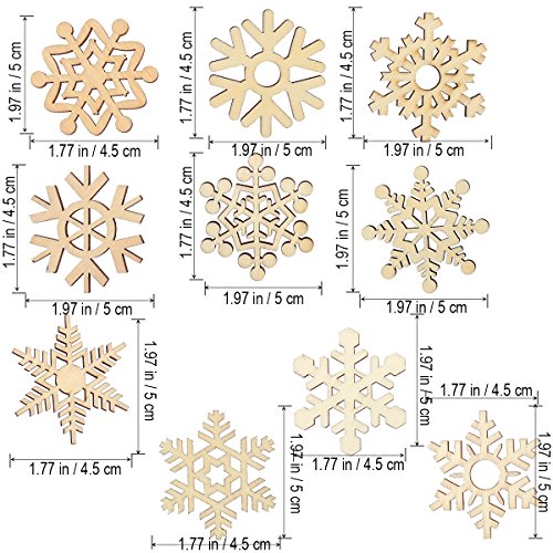 LUOEM 10 unids Surtido de Copos de Nieve de Madera Formas Recortes Artesanía Adorno Regalo Etiqueta Adornos de Madera para Weding Navidad hogar Bricolaje