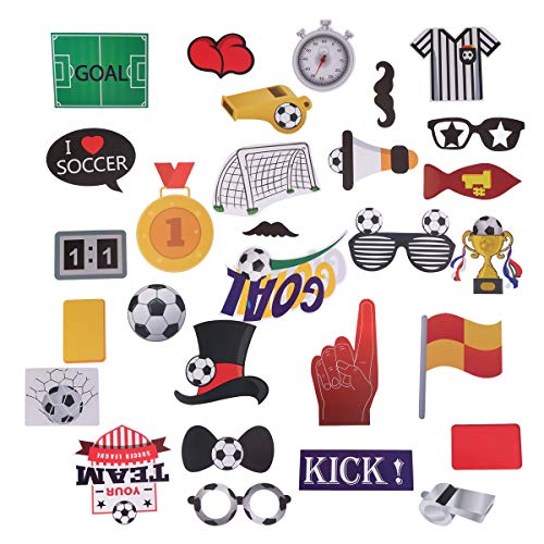 LUOEM 29 Pack de Accesorios de fútbol Photo Booth Kit Sports Party Photo Booth Atrezzo Super Party Party Games Ideas para Decoraciones del Partido de fútbol Suministros