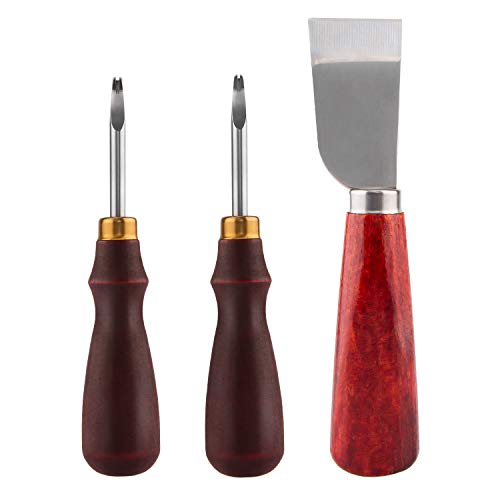 LUTER 2 Piezas Biseladora De Borde De Cuero (1 mm 1.5 mm) y 1 Pieza Cuchillo De Corte De Cuero Cuchillo De Corte Herramientas De Mango De Madera Para Manualidades De Cuero De Bricolaje