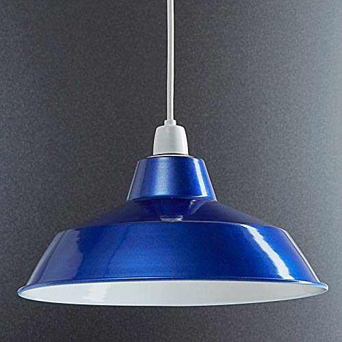 Luxa Lightning - Lámpara Colgante de Techo, Moderna, de Metal, Estilo Retro, Industrial, Vintage, para cafetería, Restaurante, Bar, 280 mm de diámetro - Azul Metalizado