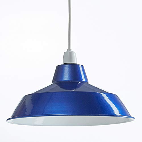 Luxa Lightning - Lámpara Colgante de Techo, Moderna, de Metal, Estilo Retro, Industrial, Vintage, para cafetería, Restaurante, Bar, 280 mm de diámetro - Azul Metalizado