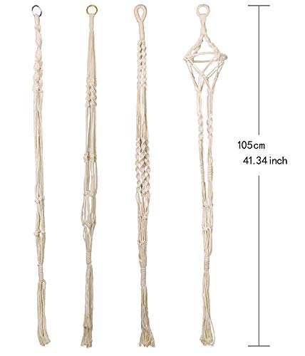 Luxbon 4Pcs Macramé Planta Percha Maceta Colgantes Titular de la Planta Suspensión Colgador para Plantas para Interior Jardín Hogar Decoracion- 4 Patas, 104cm, Blanco