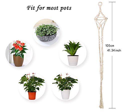 Luxbon 4Pcs Macramé Planta Percha Maceta Colgantes Titular de la Planta Suspensión Colgador para Plantas para Interior Jardín Hogar Decoracion- 4 Patas, 104cm, Blanco