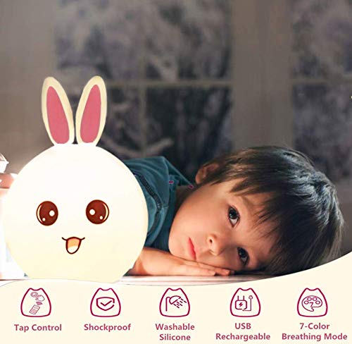 Luz Nocturna Infantil Recargable LED Mesilla de Noche Lámpara de Silicona y Portátil con Luces de Colores para Bebé Niños Niñas, Dormitorio y Guardería Decoración Rosa