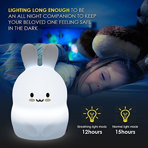 Luz Nocturna Infantil Tekemai, Luz de Noche Bebé, Lámpara de Mesa, lámpara de cabecera,9 colores cambiando/USB recargable/control remoto y táctil regulable,Navidad y regalos de cumpleaños - Conejo