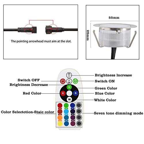 Luz subterránea, Vaxiuja Luces de jardín Luces decorativas para paisaje 100-240 V Control Remoto Impermeable Regulable Blanco cálido Rojo Verde y Azul Paquetes de Brillo Ajustable 8 luces