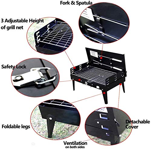 LXVY Barbacoa de carbón Grill, Barbacoa portátil de Acero Inoxidable, con Mango y Vent Diseño para cocinar al Aire Libre Que acampa yendo de asa a días de Campo