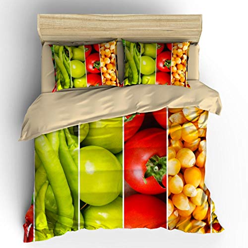 lxwrnv Juego De Sábanas De Ensalada De Frutas Y Verduras De Alta Definición Juego De Cama De Verano Juego De Cama King De Pimiento, Tomate Y Frijoles-Qneen Size