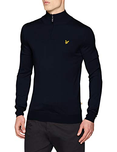 Lyle y Scott Hombres de Arena 1/4 Cremallera Jersey, Hombre, Color Azul Marino, tamaño Large