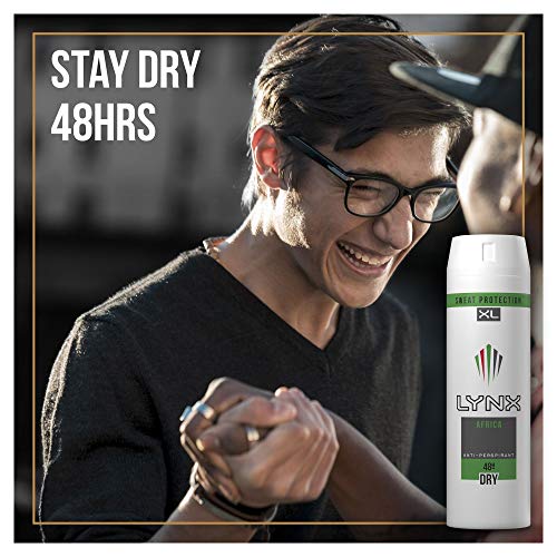 Lynx Dry Africa, Spray desodorante antitranspirante para hombres, protección de 48 horas, 200 ml, paquete de 3