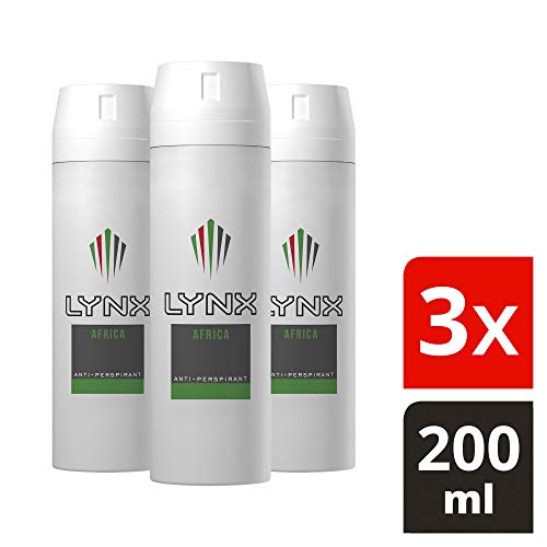 Lynx Dry Africa, Spray desodorante antitranspirante para hombres, protección de 48 horas, 200 ml, paquete de 3