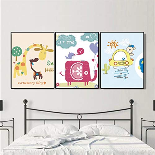 LZLZ 3 Panel Lienzo Pintura de Lienzo 3 Piezas de Hadas de Fresa Carteles e Impresiones de Dibujos Animados Cuadros de Arte de Pared para Sala de Estar decoración del hogar 30 * 50cm*3 NO Frame