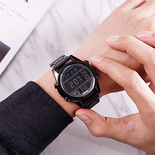 LZRDZSW Reloj de múltiples funciones de los deportes de los hombres del reloj impermeable del acero electrónico cadena de reloj de alarma Mes de visualización del reloj, ligero, sencillo, informal Ade